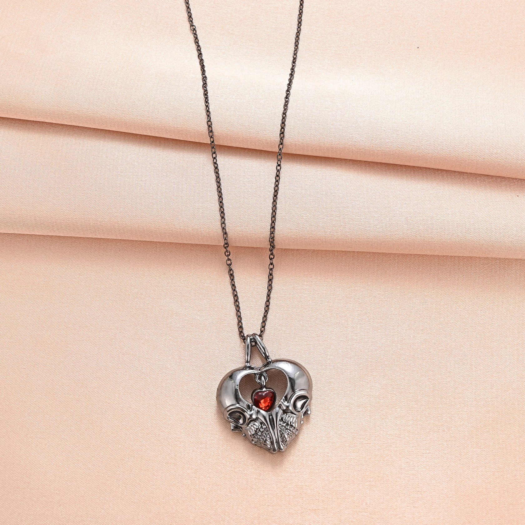 Wholesale Double sided Skeleton Heart Pendant Necklaces